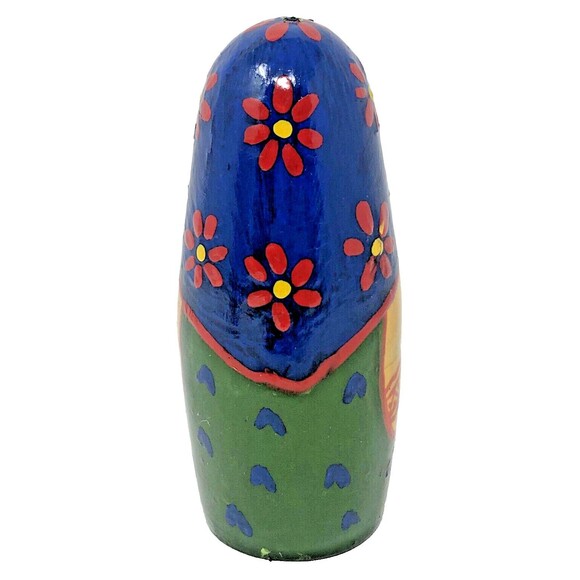 Matryoshka Russian Chime Doll Vintage Hand Painted Roly Poly Folk Art Set of 2 - Picture 9 of 15